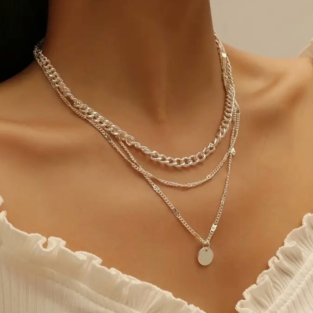 Hip-hop Exaggerated Double Layer Disc Paperclip Chain Chunky Necklace Urban
